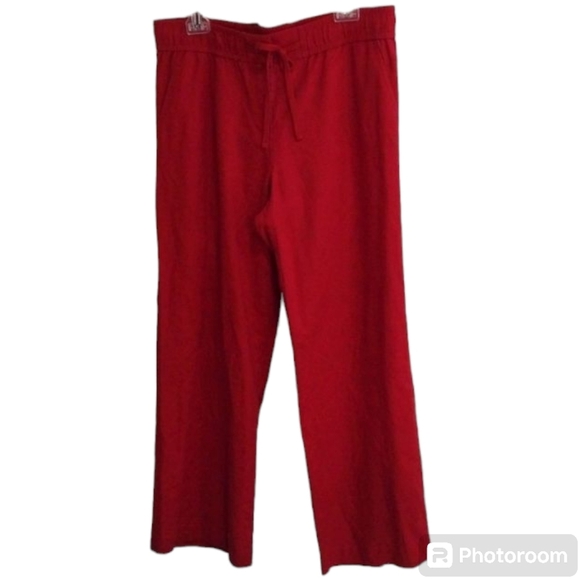 LOFT Pants - Loft Wide Leg Cotton Linen Red Pants Medium